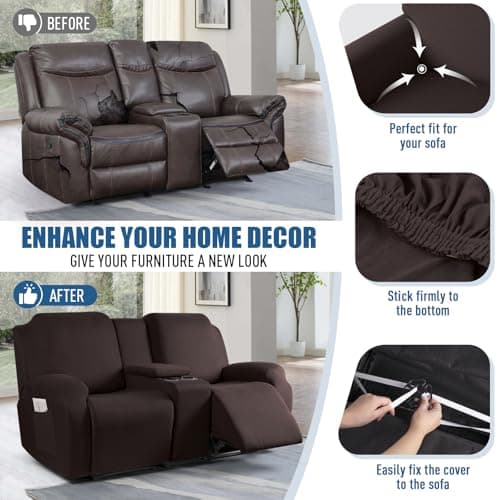TAOCOCO Coffee 2 Seat Recliner with Console Slipcover