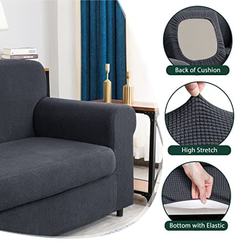 CHUN YI 3 Seater Couch Slipcover, Large Grey Checks