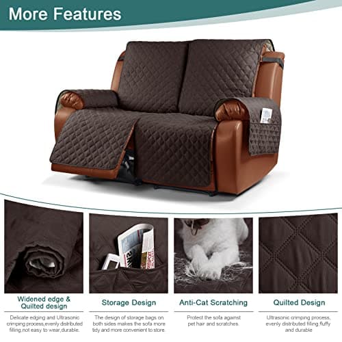 Waterproof Recliner Sofa Cover for 2 Seater Couch - Chocolate, Washable Furniture Protector for Kids and Pets