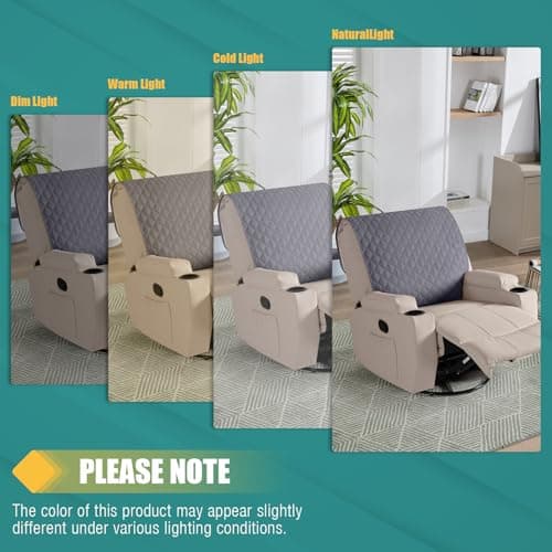 Waterproof Recliner Chair Cover with Straps, Dark Grey, Washable - for Reclining Chairs