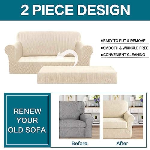 Turquoize Stretch Slipcovers for 3 Cushion Couch (Sofa, Biscotti Beige)