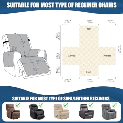 TAOCOCO 100% Waterproof Recliner Cover, Pet & Kids Washable, Dark Gray