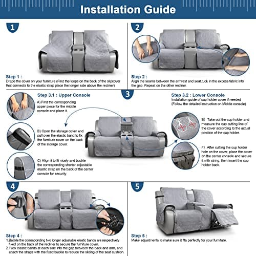 Waterproof Loveseat Recliner Cover for Pets and Kids - Gray (2 Seater)