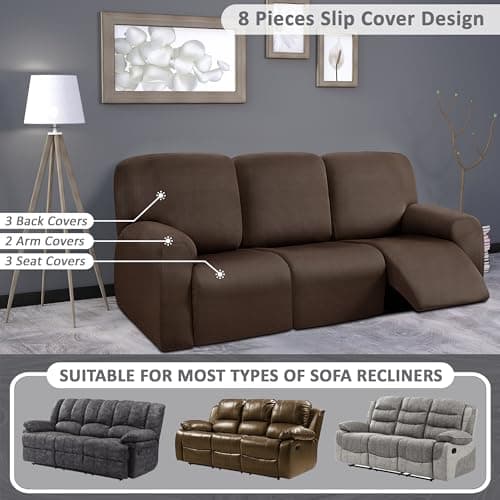 ULTICOR 8-Piece Stretch Recliner Sofa Covers for 3-Seater Cushions (Chocolate)