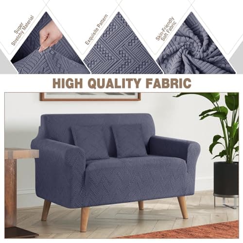 Ruaozz Grey Soft Jacquard 2 Seater Loveseat Sofa Cover & Throw Pillow Covers