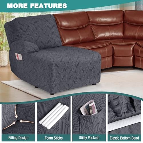 Ruaozz Dark Gray L Shape Stretch Recliner and Left Chaise Cover