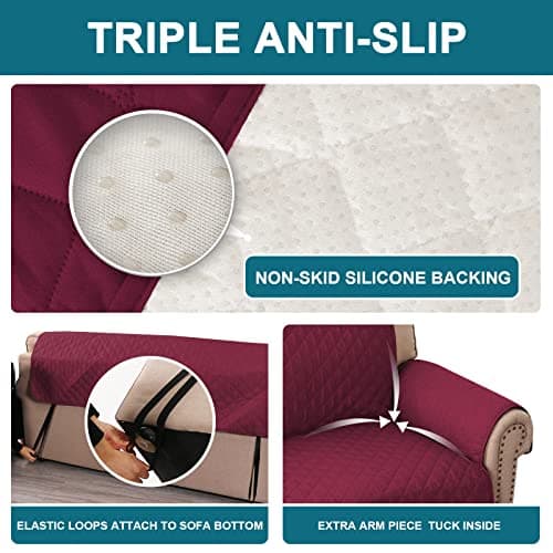 Burgundy 100% Waterproof Couch Cover for 3 Cushion Sofa (Sofa 70") Pet Friendly