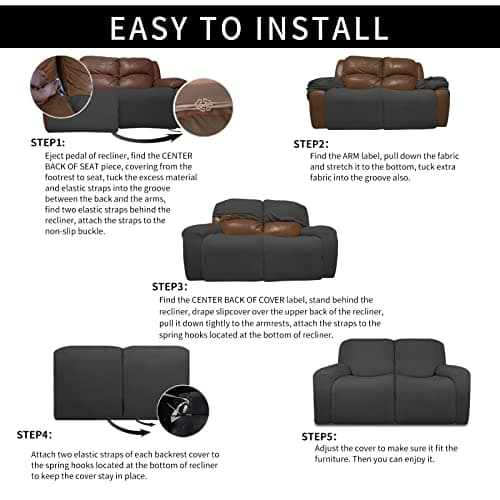 Easy-Going Dark Gray Velvet 6-Piece Recliner Loveseat Covers