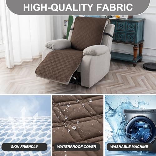 Waterproof Recliner Chair Covers, Non-Slip Pet Protector, Kid & Dog Friendly, Chocolate