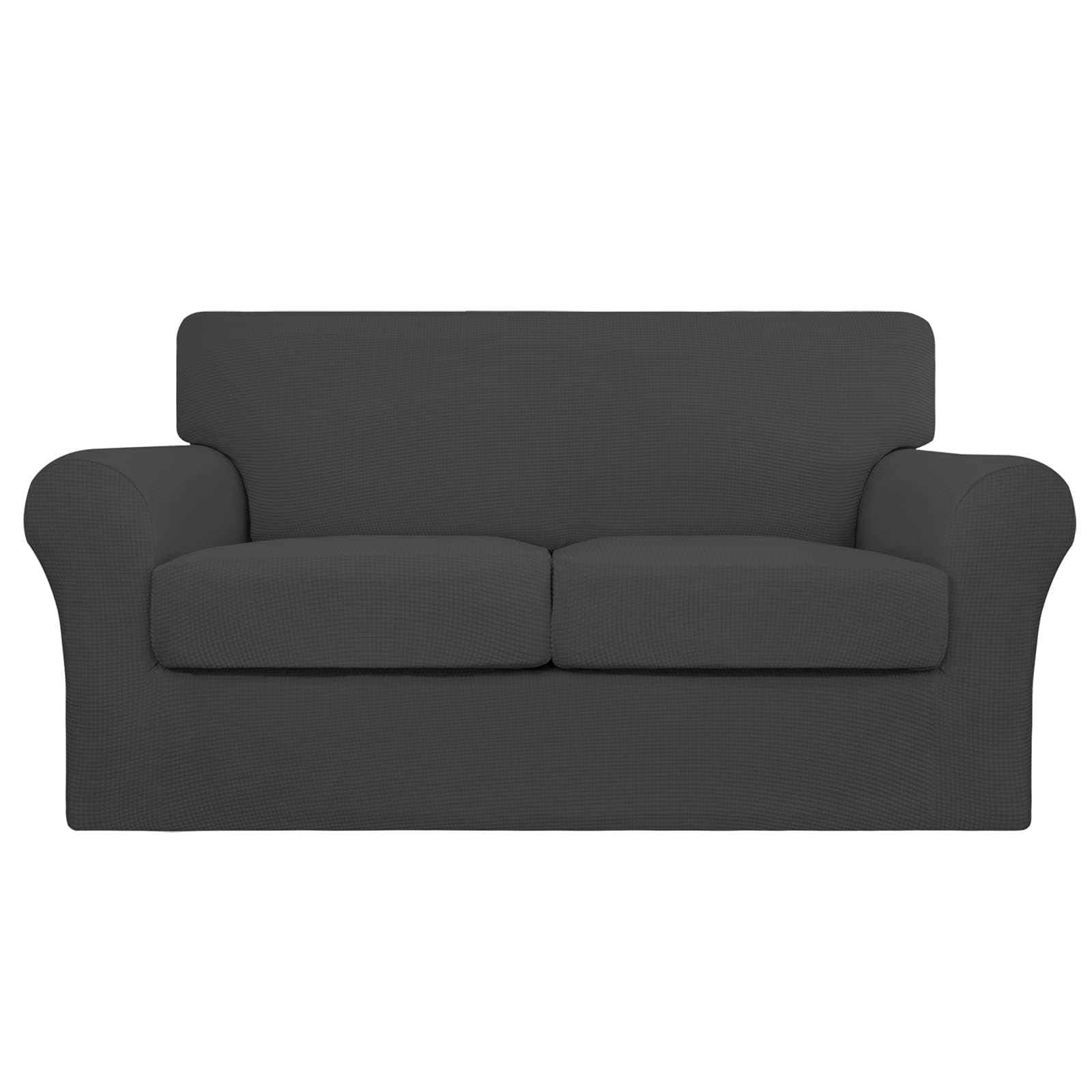 Pet and Kid-Friendly Couch Cover, Stretch Loveseat with 2 Cushion Covers, Dark Gray Spandex Fabric
