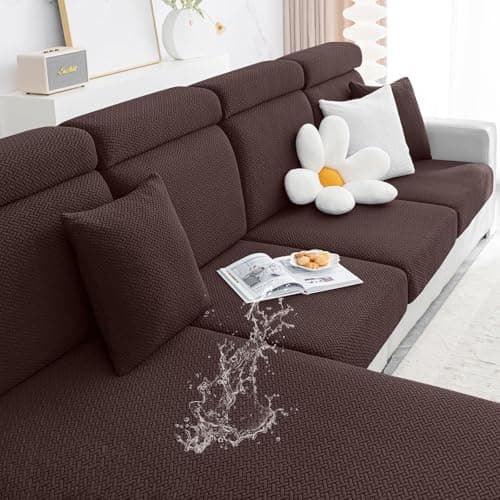 Smiry L Shape Chaise Lounge Sofa Slipcover, Grey — Chocolate