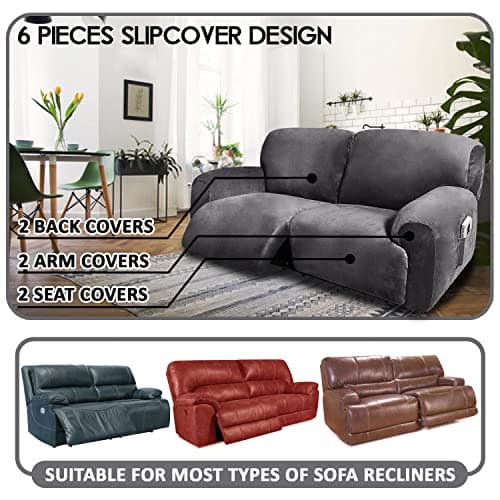 ULTICOR 75-100" Soft Washable Velvet Reclining Sofa Slipcover (Dark Grey)