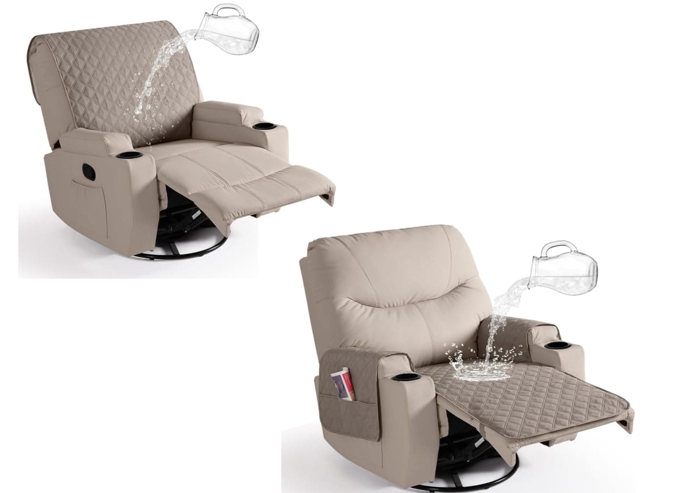 Ruaozz Large Khaki Waterproof Recliner Chair Covers