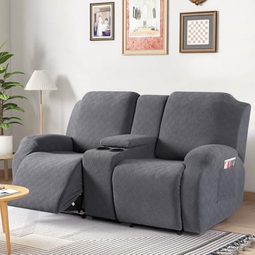 VANSOFY Jacquard Stretch Reclining Sofa Cover for 2 Seat with Console (Dark Gray)