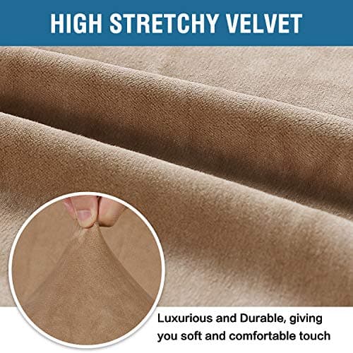 H.VERSAILTEX Stretch Velvet Loveseat Covers for 2 Cushion Couch (58"-72", Camel)