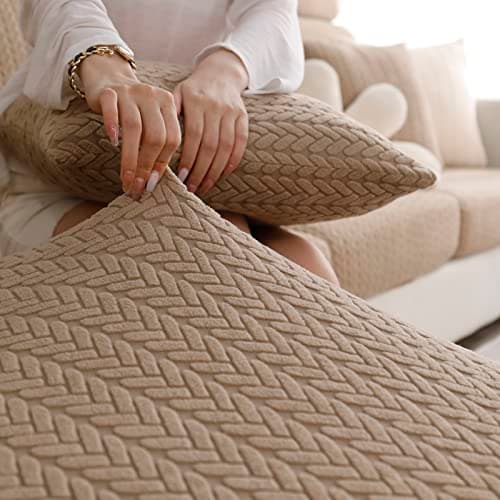 Elastic Couch & Sectional Slipcovers L-Shaped Chaise Grey/White Living Room Furniture Protector — A Wheat Coffee