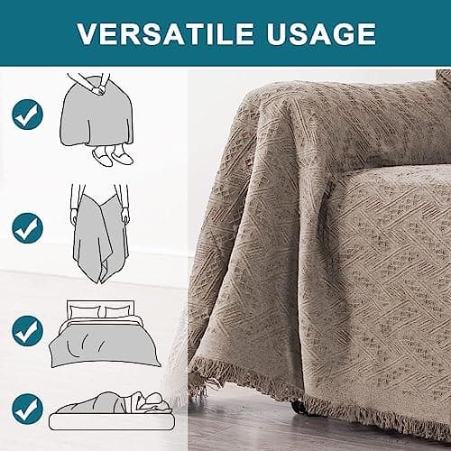 Turquoize Geometrical Woven Sectional Couch Cover (Chaise/3 Seats, Sand)