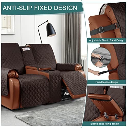 Ruaozz Waterproof Recliner Love Seat Cover with Console for Double Recliner Sofas (Chocolate, 2 Seater)