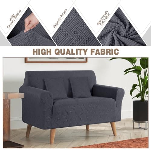 Ruaozz Stretch Loveseat Sofa Cover for 2 Cushion Couch (Dark Gray)