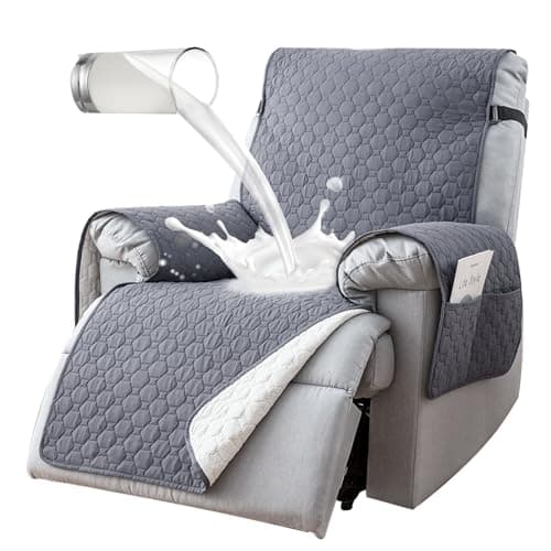 100% Waterproof Non-Slip Recliner Cover with 5 Pockets, Gray Blue — Light Gray