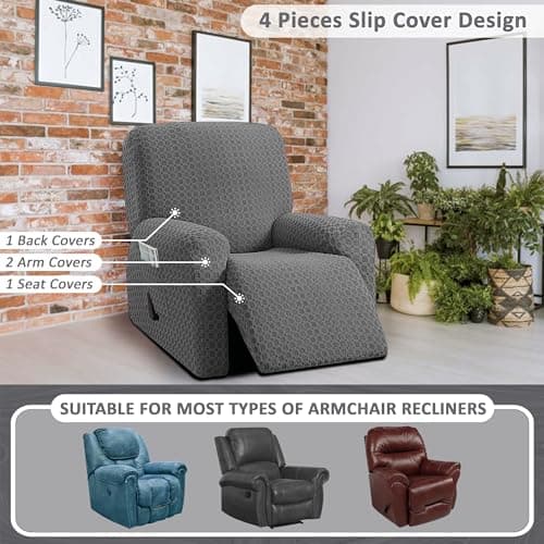 ULTICOR 4-Piece Jacquared Stretch Recliner Cover, Dark Grey