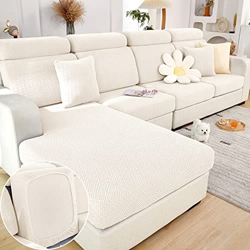 Wear-Resistant L Shape Sectional Couch Cover, Pet Protector for Cats and Dogs (Weave White, Large)