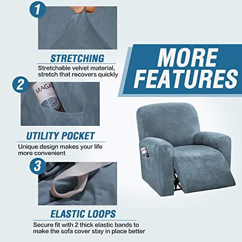 H.VERSAILTEX Stone Blue Velvet Stretch Recliner Couch Covers