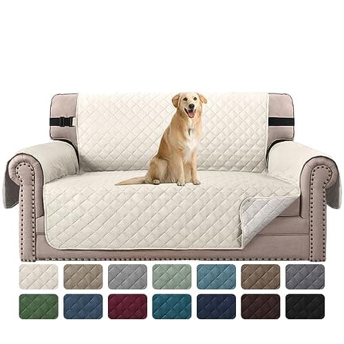 H.VERSAILTEX Ivory/Beige Loveseat Slipcover, Non-Slip Elastic Strap, Water Resistant, Seat Width to 46"