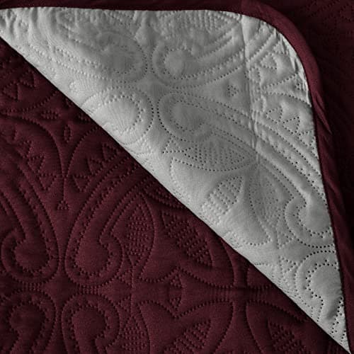 Great Bay Home Taupe Scallop Print Stain Resistant Recliner Cover — Solid - Wine / Light Grey
