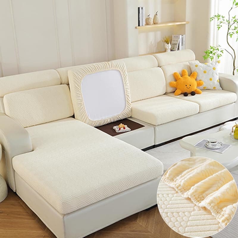 Soothing Home Khaki Sectional Sofa Cover (Back L) — Snow Light Yellow