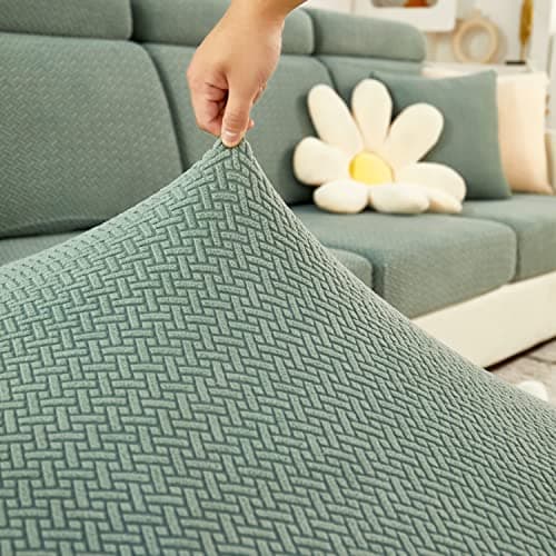 Elastic Couch & Sectional Slipcovers L-Shaped Chaise Grey/White Living Room Furniture Protector — Weave Green