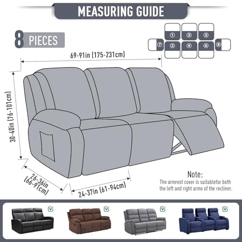 TAOCOCO Stretch Recliner Sofa Covers, 8-Pieces Grey Protector