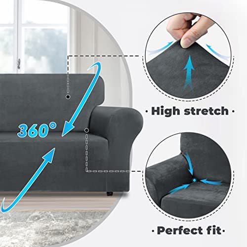 Velvet Couch Cover for 3 Cushion Sofas - Pet Protector with Non-Skid Foam