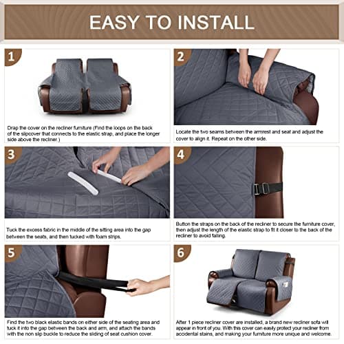Waterproof Loveseat Recliner Cover for 2 Seat Sofa, Dark Gray - Kids and Pets Friendly