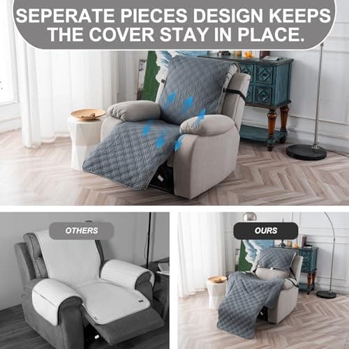 Waterproof Recliner Chair Covers, Dark Grey, Non-Slip Pet Protector