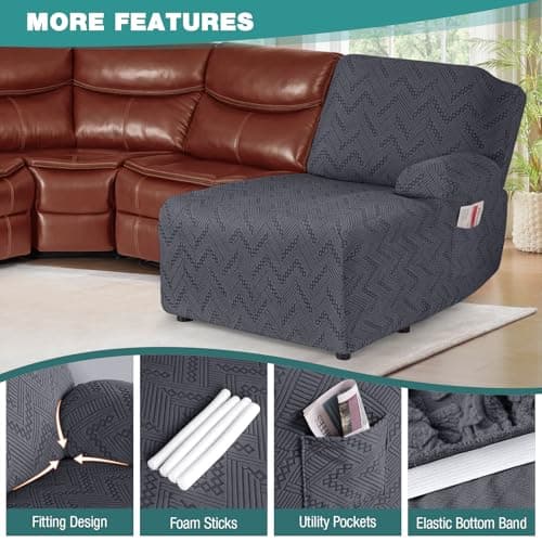 Oversized Chaise Couch Cover for L Shape Sofa with Pockets - Dark Gray