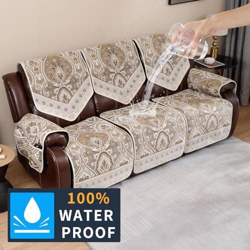 LUFEIJIASHI Waterproof & Non-Slip 3 Seater Recliner Sofa Covers, FLKF-Beige