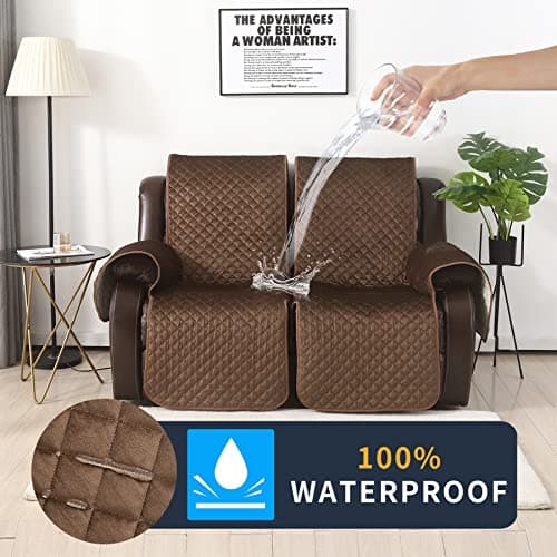 LUFEIJIASHI Brown Velvet Non-Slip 2-Seater Recliner Sofa Covers, Waterproof & Washable