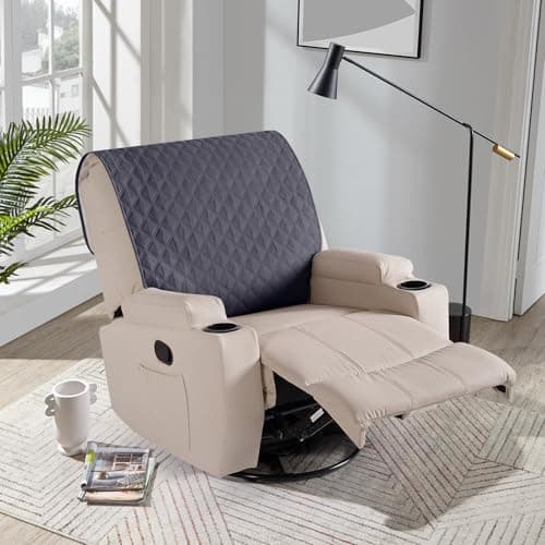 Waterproof Recliner Chair Cover with Straps, Dark Grey, Washable - for Reclining Chairs — Black Grey