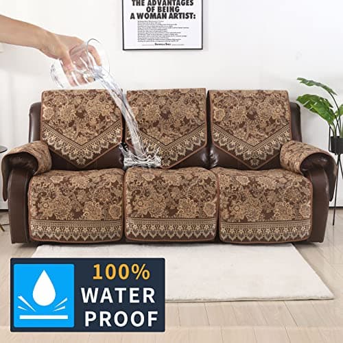 LUFEIJIASHI Waterproof Recliner Sofa Covers Brown 3 Seater