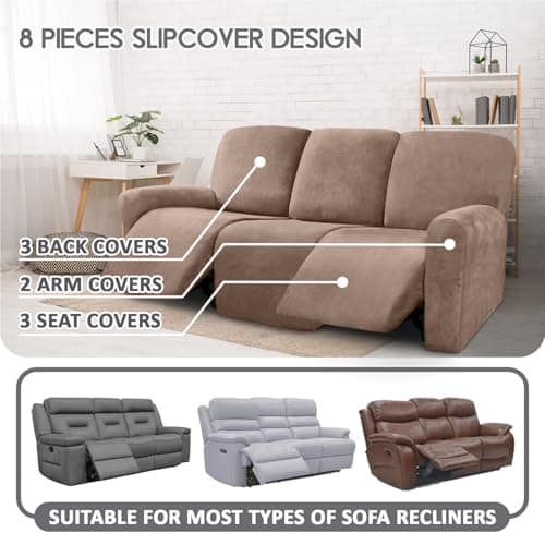 ULTICOR Stretch Velvet 3 Seater Recliner Sofa Covers (Sand)