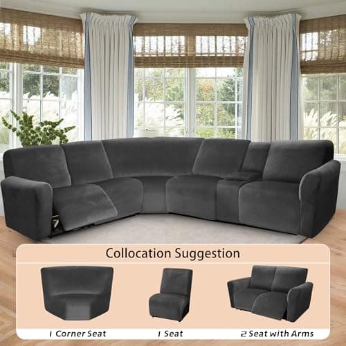 Dark Gray Stretchable Velvet Sectional Couch Cover Set (2-Piece, 1 Seat)