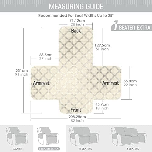 TAOCOCO Large Recliner Seat Cover, Light Gray, Non-Slip & Pet-Friendly