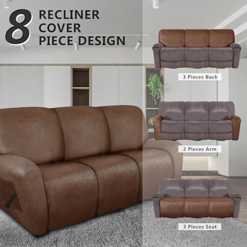 Molasofa Brown Leather Like 3 Seater Recliner Sofa Covers (8 Pieces)