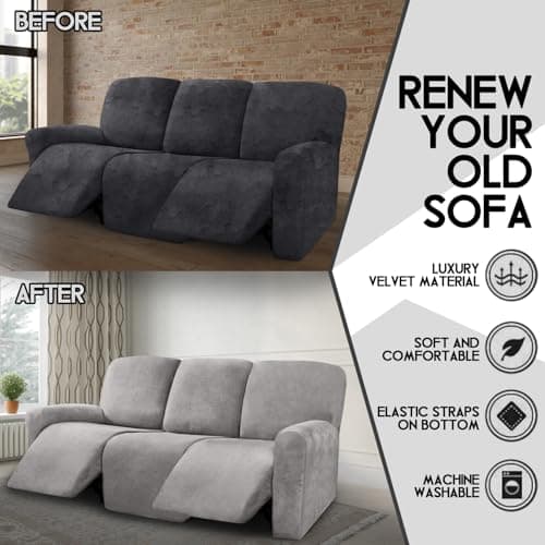 ULTICOR Velvet 3 Seater Recliner Sofa Covers, Light Grey