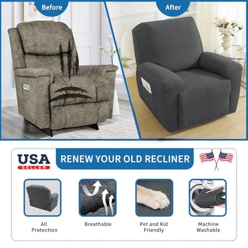 XINEAGE Dark Gray Stretch Jacquard Recliner Chair Covers (4 Pieces)