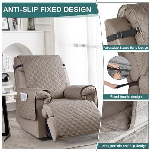 Ruaozz Waterproof Recliner Chair Cover with Elastic Straps for Kids and Dogs, Khaki, 23