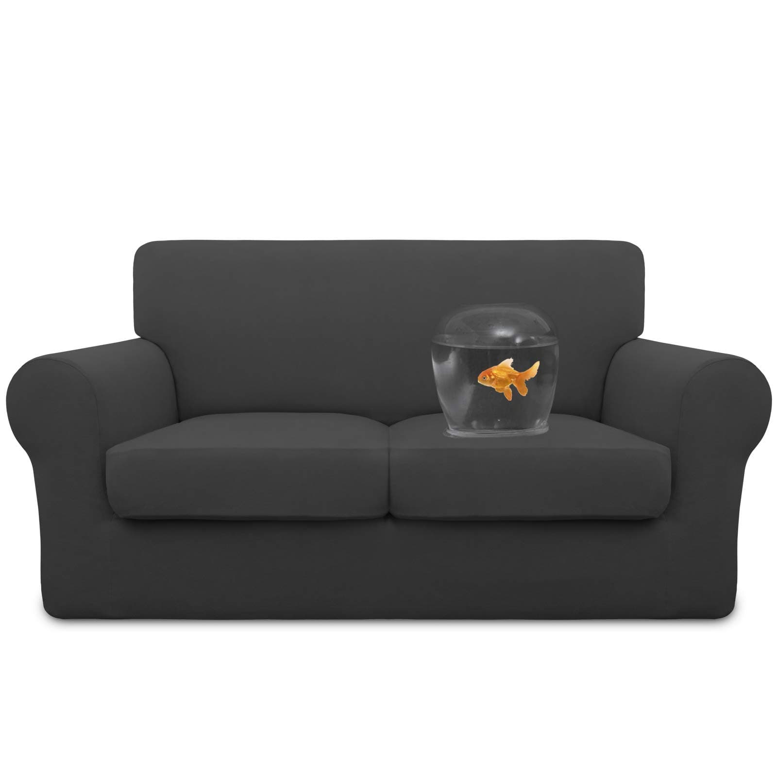 Dual Waterproof Loveseat Cover for Dogs and Kids, Dark Gray Stretch Couch Protector