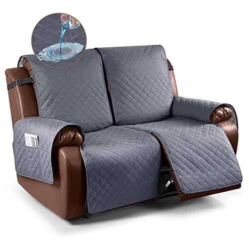 Waterproof Loveseat Recliner Cover for 2 Seat Sofa, Dark Gray - Kids and Pets Friendly