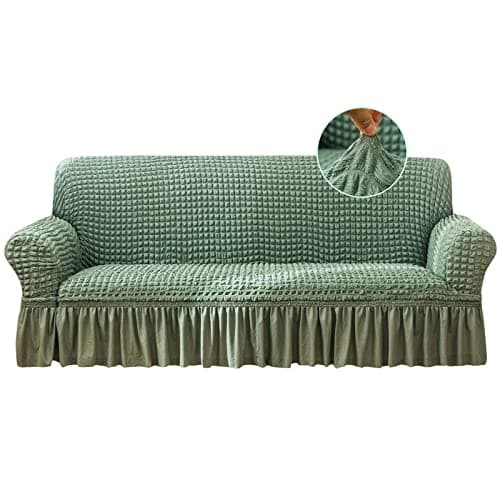 Jeloris Stretch Loveseat Slipcover, Durable Kids & Pet-Friendly Sofa Cover (Medium, Khaki) — Green